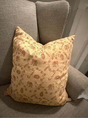 Neutral Beige Elephant Print Down Filled Throw Pillow 18x18